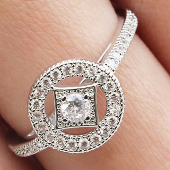 💎 925 Silver Plated Lovely Pave Double Layer Rhombus Ring for Women,VIP088 - Picture 2 of 7